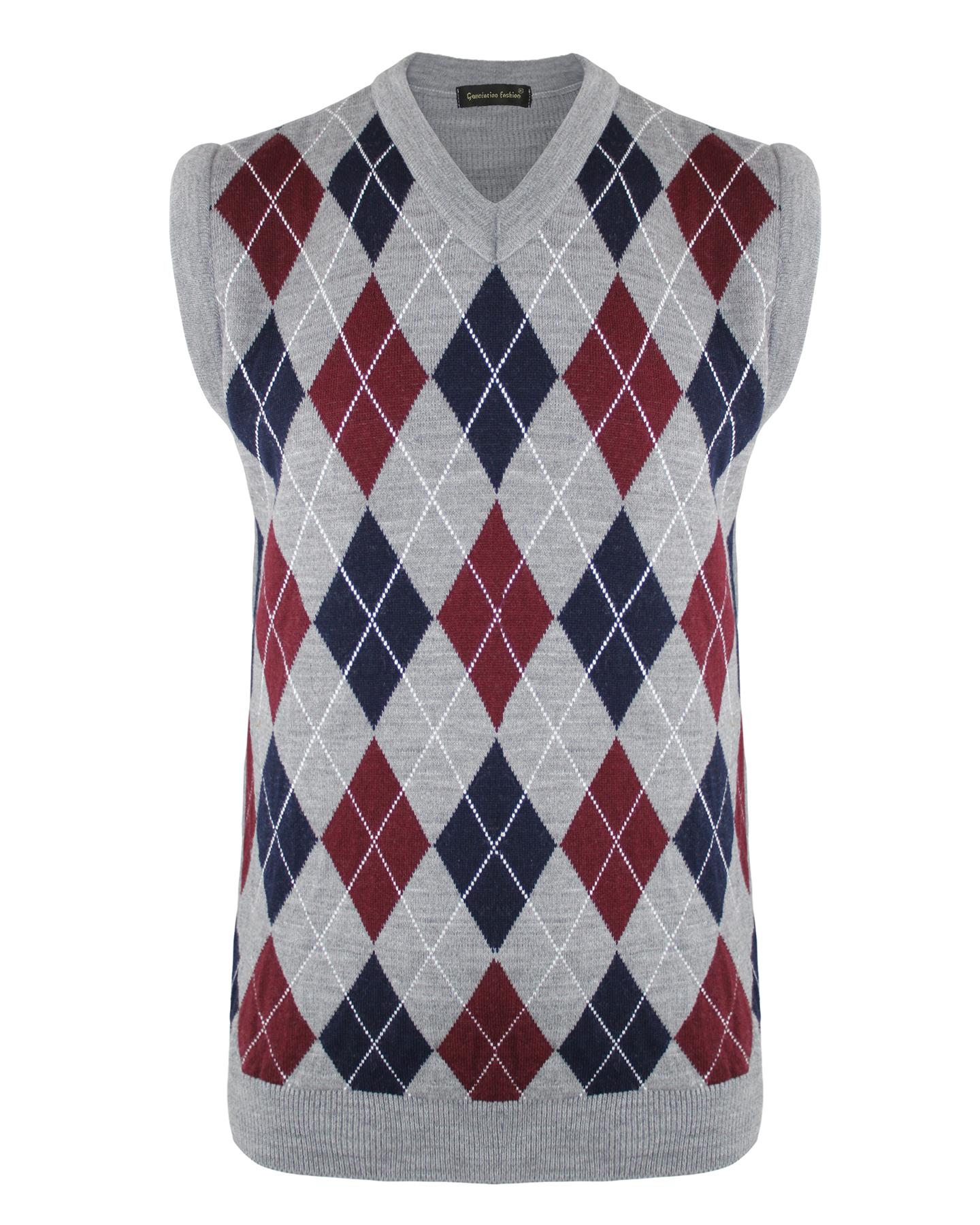 Herren-Pullover Ohne Ärmel – V-Ausschnitt Mit Rippenbund, Argyle-Muster, Größen S-XL