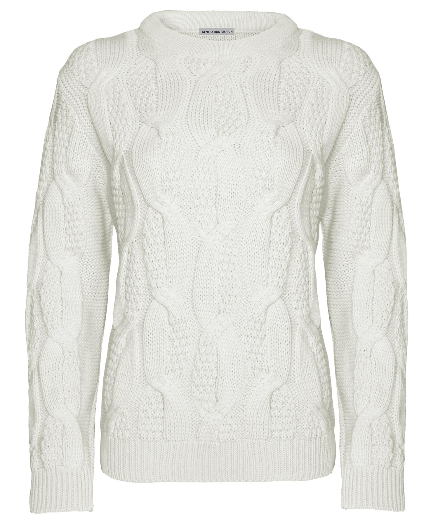 New Ladies Women Knitted Sweater Crew Neck Cable Knit Jumper Top Long Sleeve - Picture 11 of 14