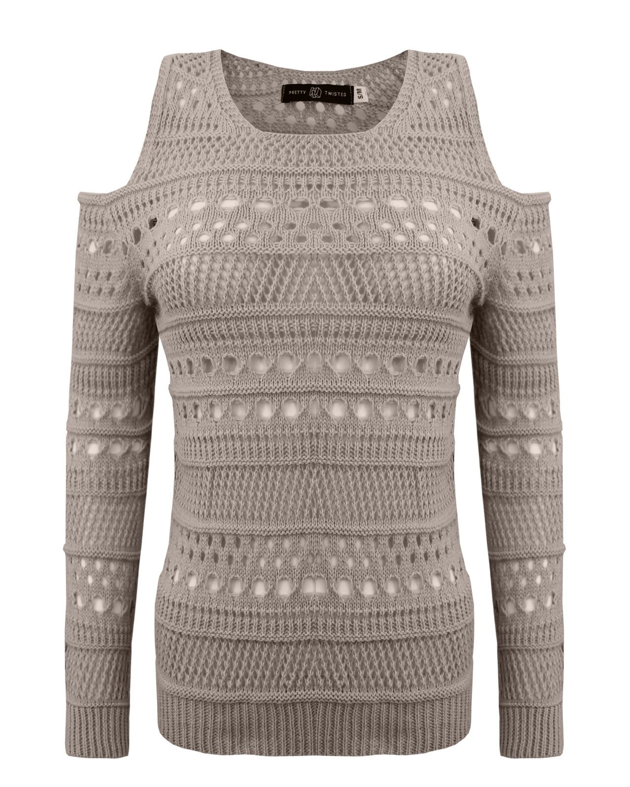 New Ladies Women Knitted Cold Shoulder Holey Knit Soft Jumper Top Sweater 8-14 New Ladies Women Knitted Cold Shoulder Holey Knit Soft Jumper Top Sweater 8-14