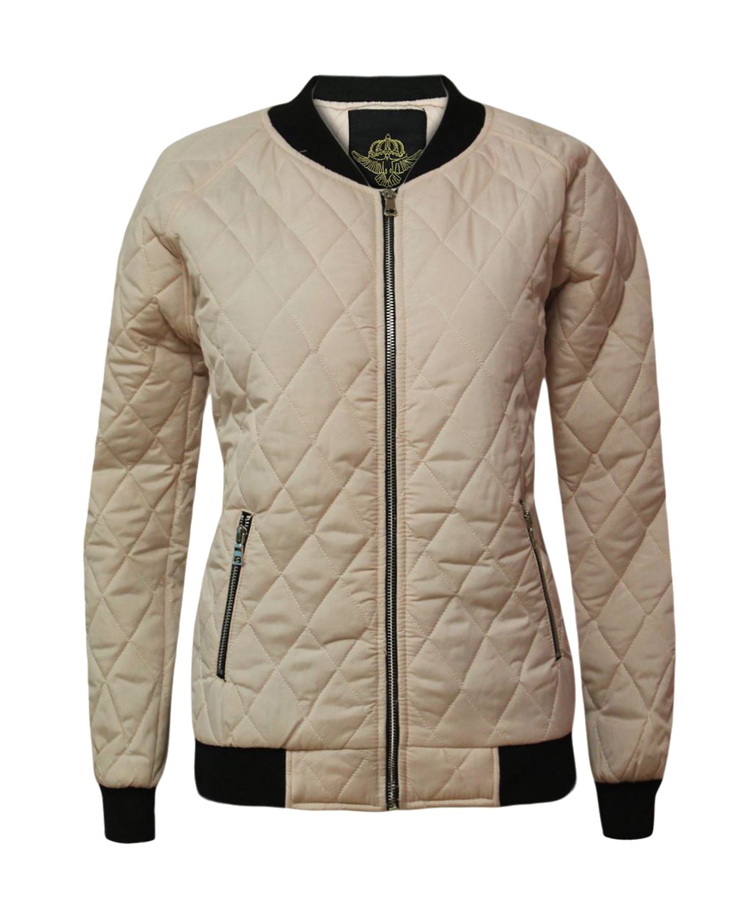 Ladies Women Quilted Padded Bomber Puffer Zip Puffa Coat Jacket Ribbed Top 8-14 - Picture 8 of 8