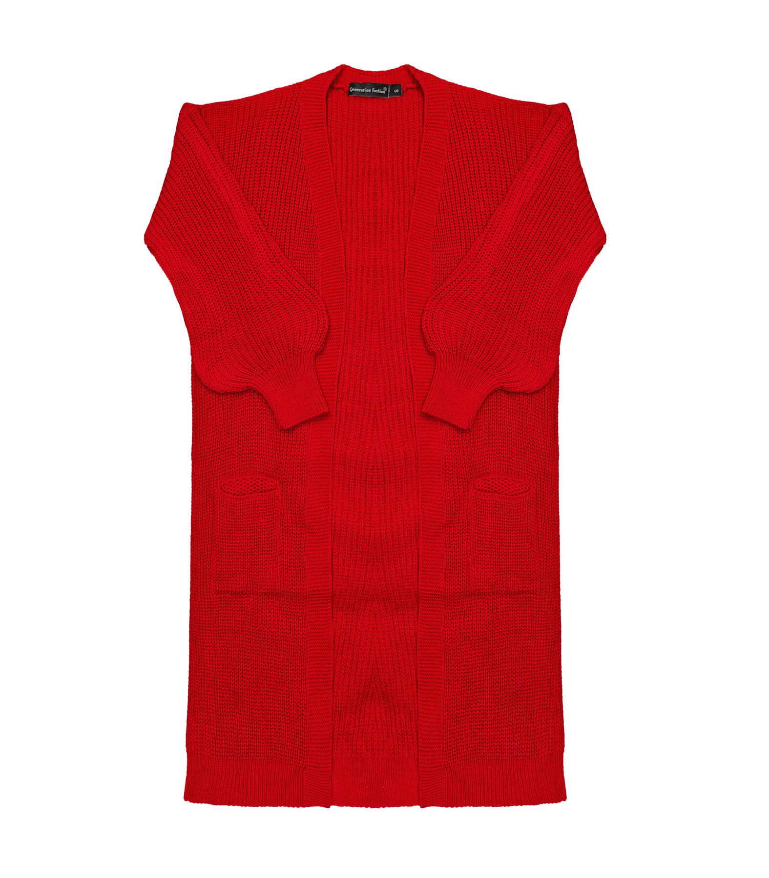 Ladies Women Knitted Balloon Sleeve Boyfriend Open Front Long Cardigan Dress Top - Picture 16 of 23
