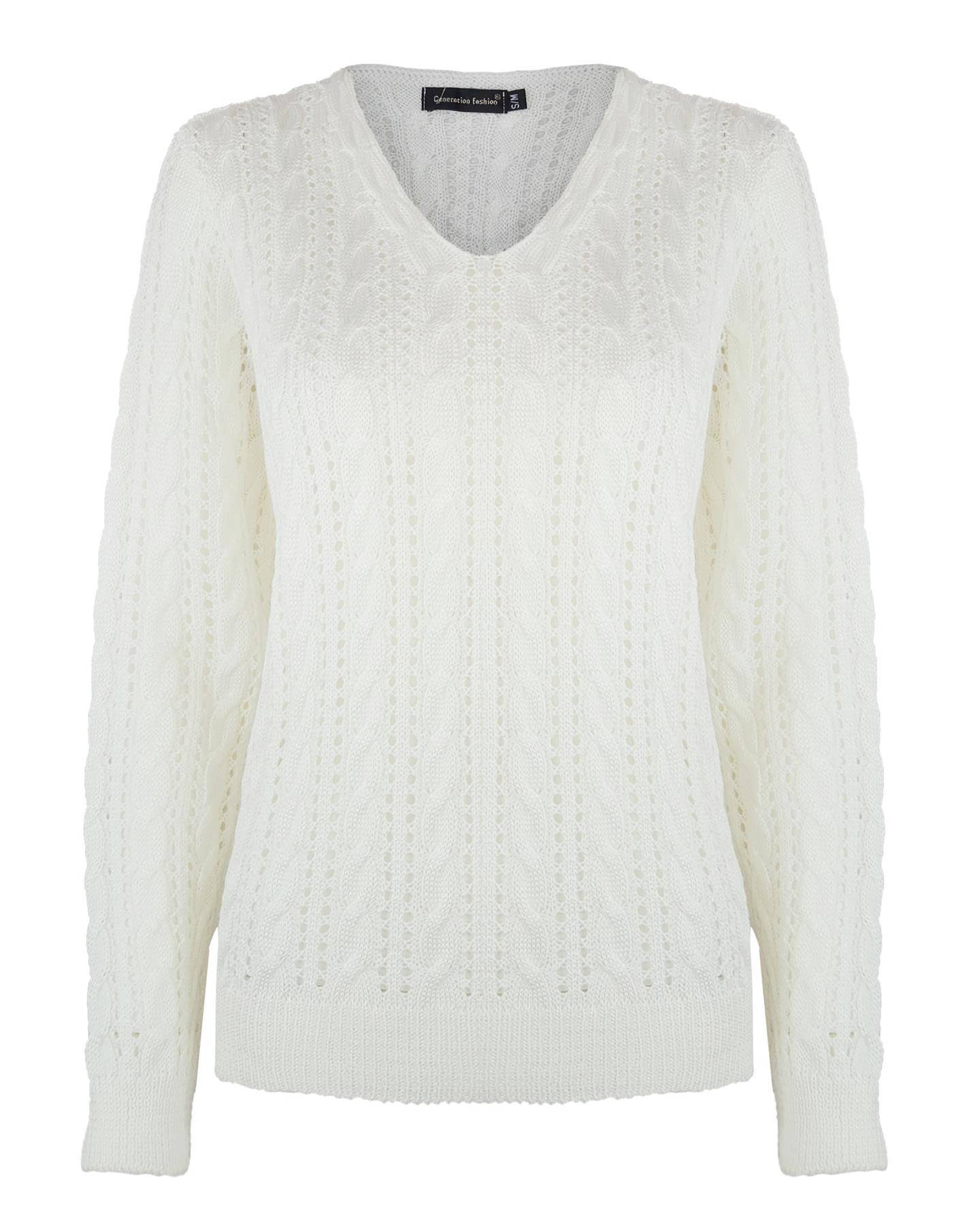 Women Knitted Cable Knit V-neck Jumper Pullover Long Sleeve Summer top Sweater