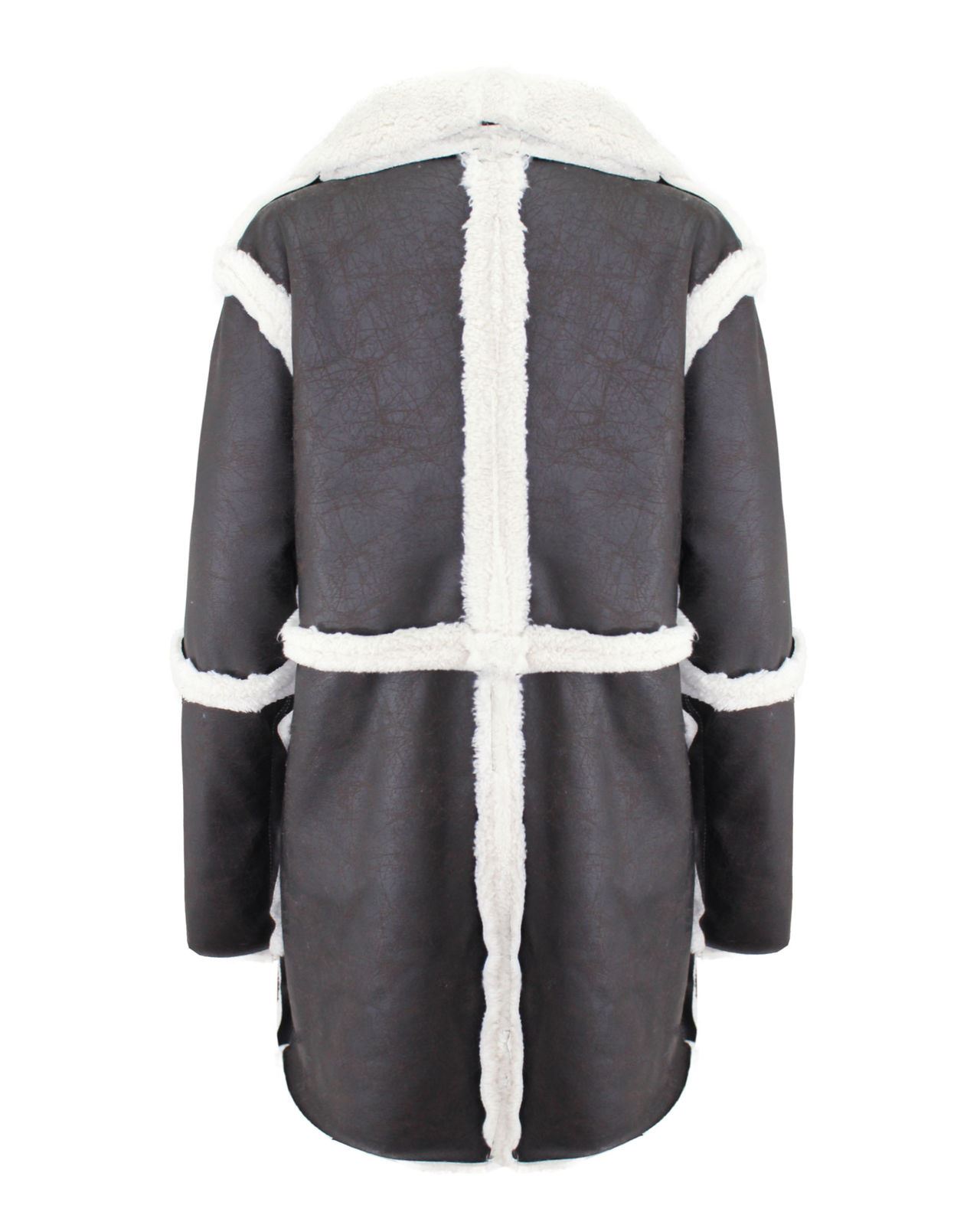 New Ladies Women Fur Lined Suede Patchwork Open Cardigan Warm Jacket Collar Coat