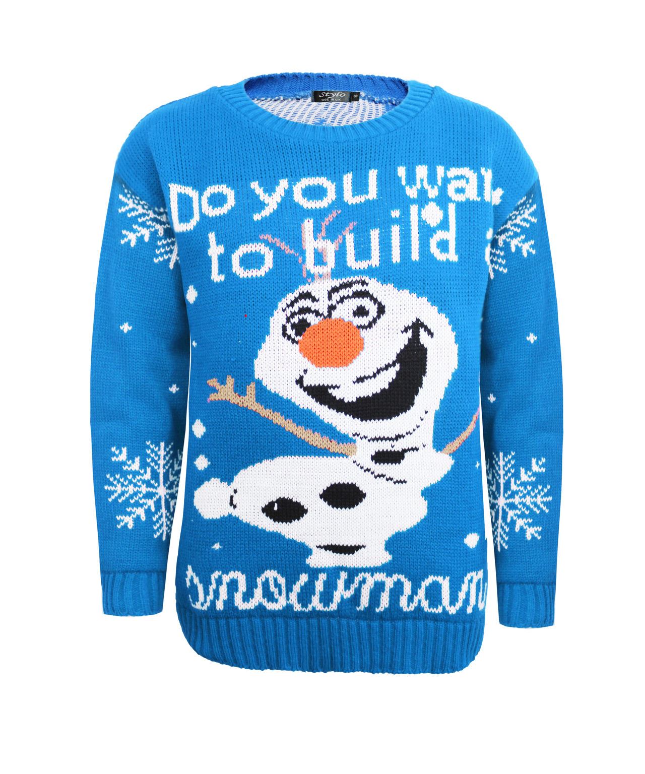 Knitted Crew Neck Olaf Christmas Xmas Novelty Jumper Top Sweater Kids Girls Boys - Picture 11 of 14