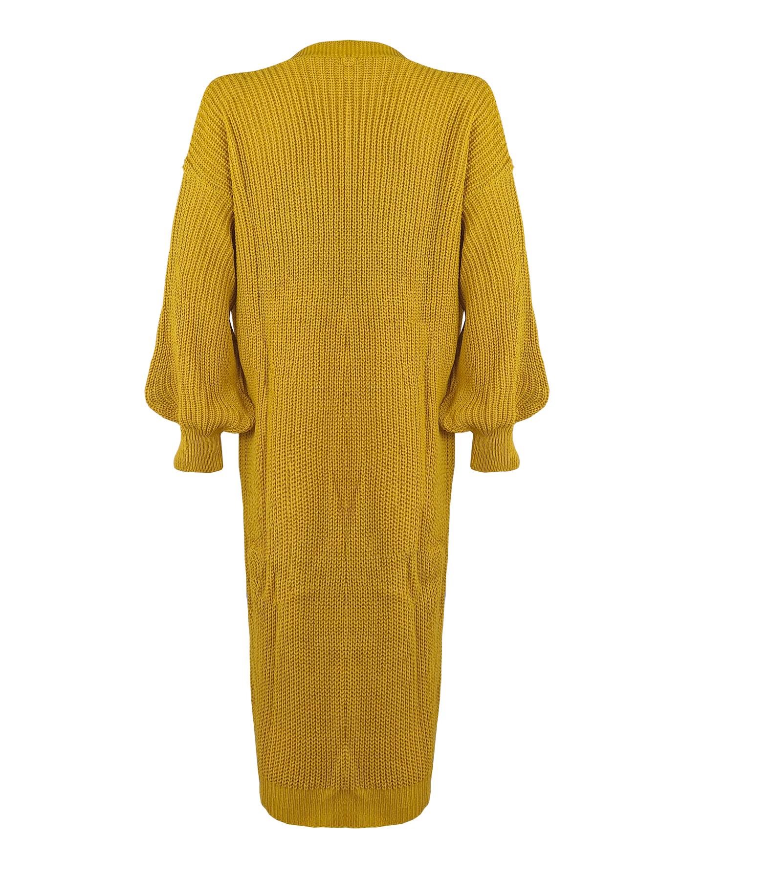 Ladies Women Knitted Balloon Sleeve Boyfriend Open Front Long Cardigan Dress Top - Picture 14 of 23