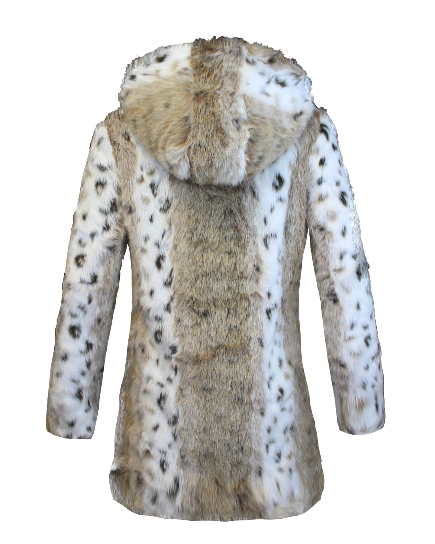 Ladies Womens All Over Faux Fur Hooded Jacket Animal Print Coat 8 10 12 14 16 - Picture 8 of 8