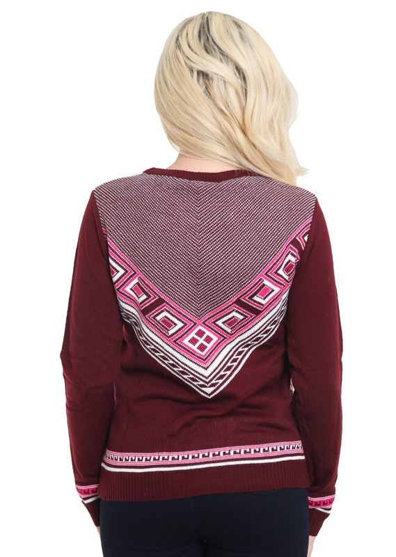 New Ladies Women Knitted Long Sleeve Crew Neck Fairisle Aztec Jumper Top Sweater - Picture 4 of 6