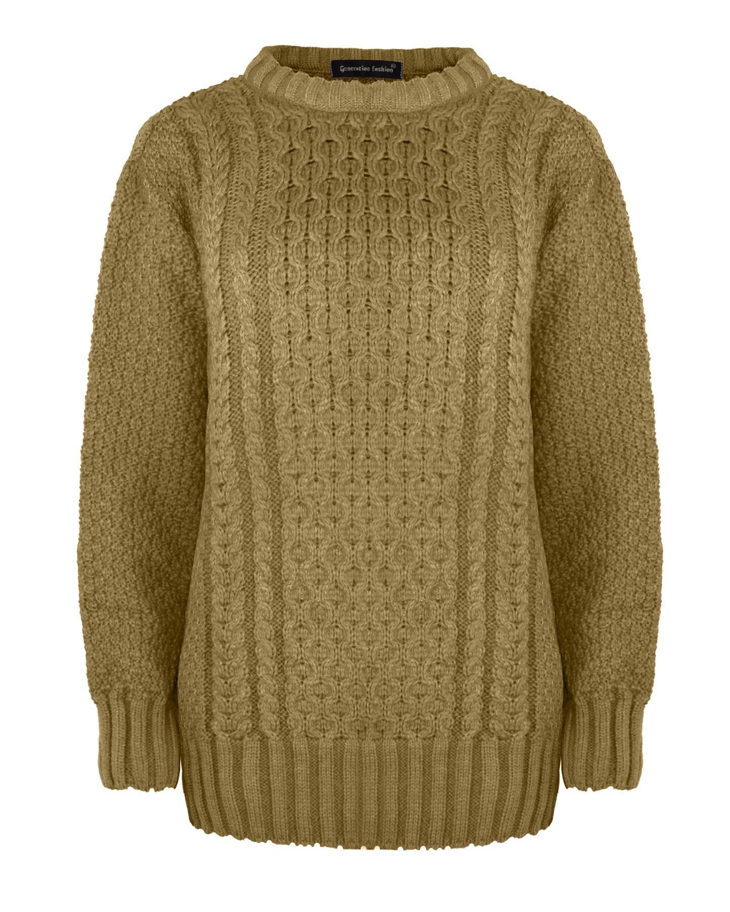 Neu Damen Strickpullover Langarm Zopfmuster Pullover Rundhalsausschnitt Pulli Oberteil - Bild 18 von 29