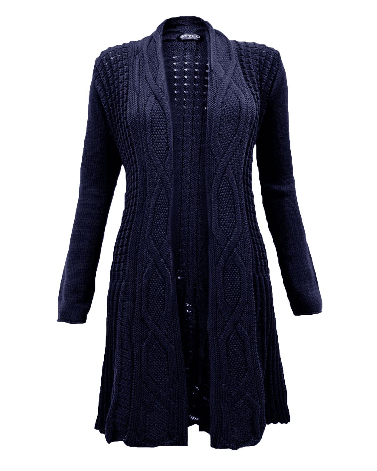 Knitted Boyfriend Open Front Cardigan Top Dress Ladies Womens Cable Knit Jumper - Picture 15 of 23