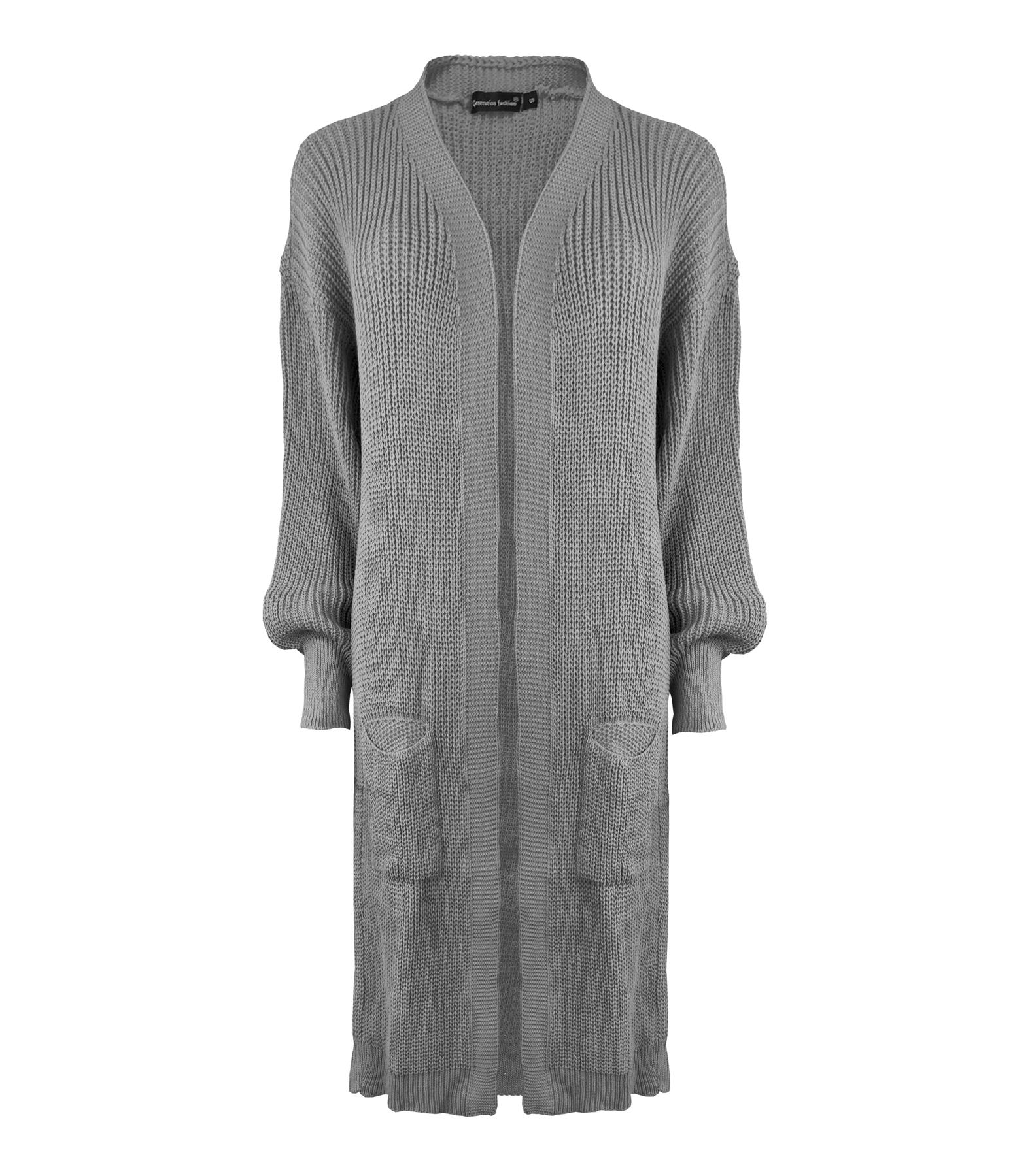 Ladies Women Knitted Balloon Sleeve Boyfriend Open Front Long Cardigan Dress Top - Picture 7 of 23