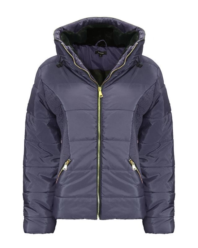 New Ladies Women Long Sleeves Zipped pocket Quilted Padded Bubble Jacket Coat - Picture 6 of 11