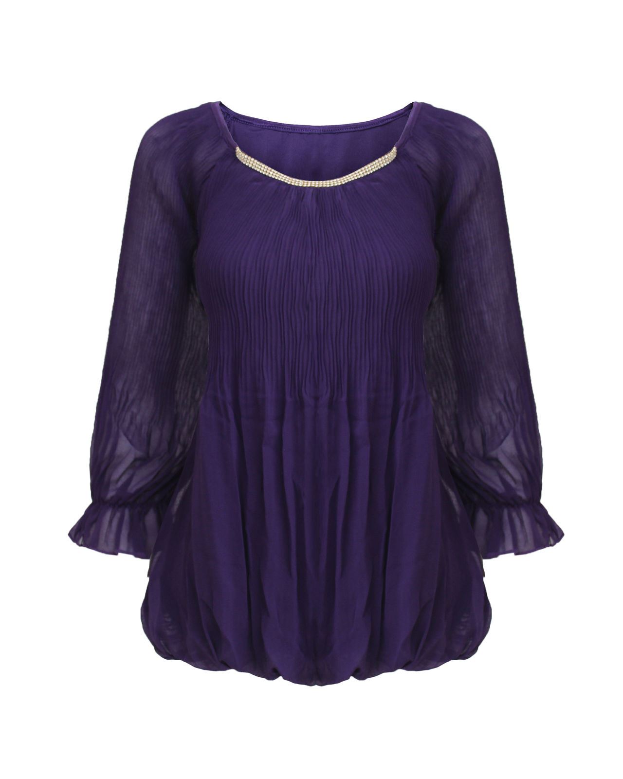 LADIES WOMENS 3/4 SLEEVES CHIFFON BLOUSE STRETCHABLE TOP SHIRT DRESS 8 10 12 14 - Picture 5 of 6
