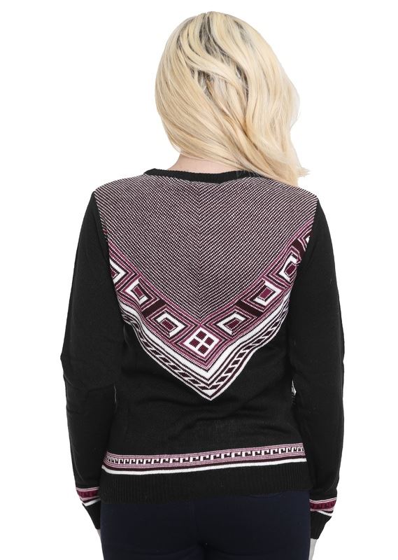New Ladies Women Knitted Long Sleeve Crew Neck Fairisle Aztec Jumper Top Sweater - Picture 6 of 6