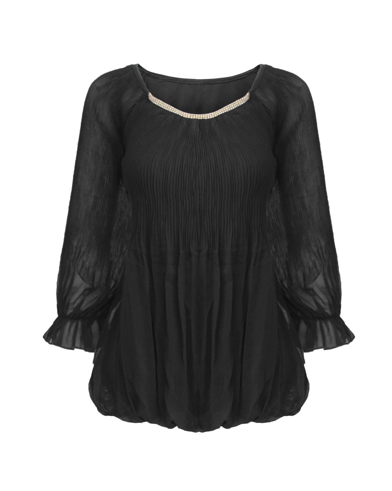 LADIES WOMENS 3/4 SLEEVES CHIFFON BLOUSE STRETCHABLE TOP SHIRT DRESS 8 10 12 14 - Picture 3 of 6