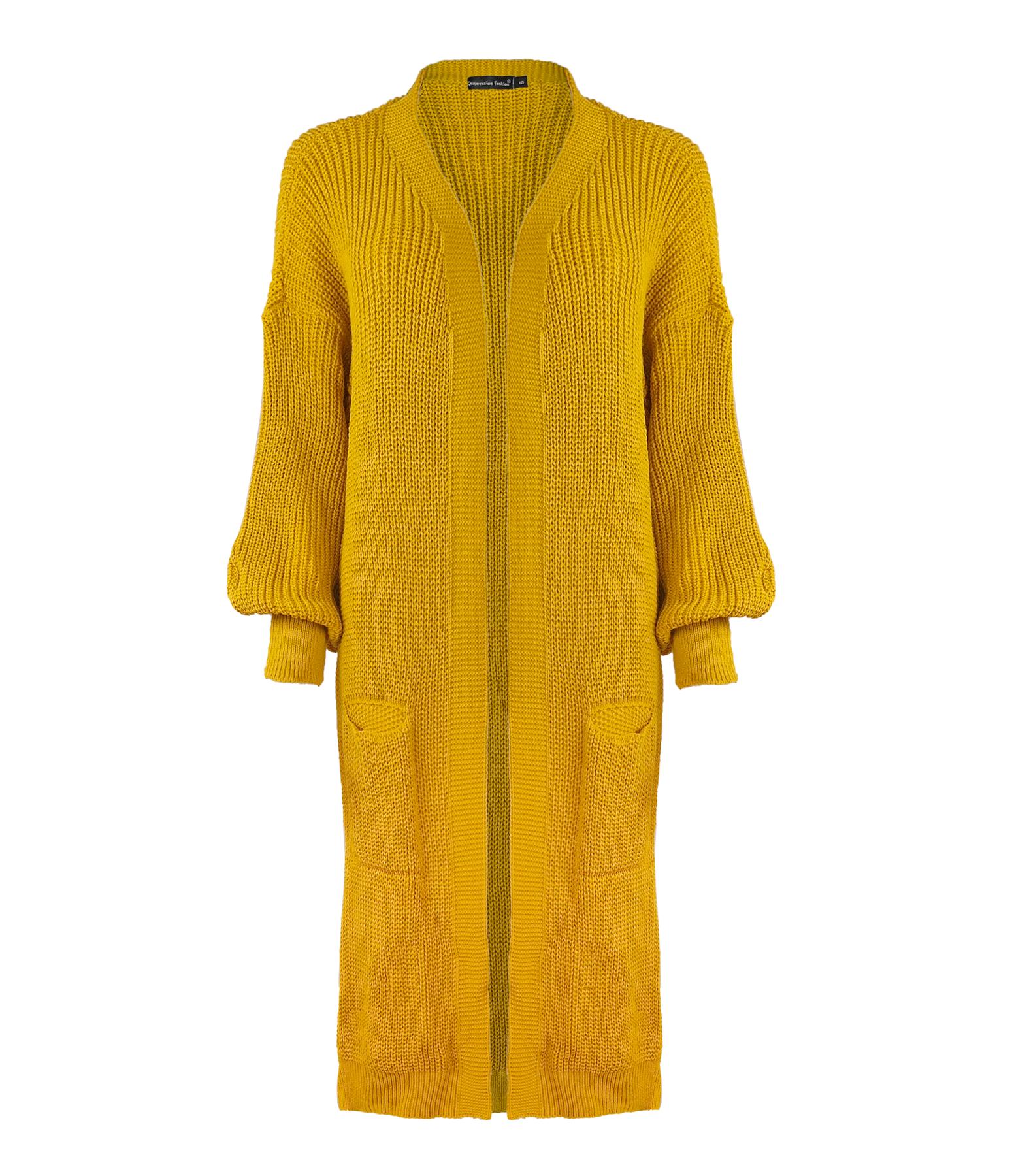 Ladies Women Knitted Balloon Sleeve Boyfriend Open Front Long Cardigan Dress Top - Picture 13 of 23