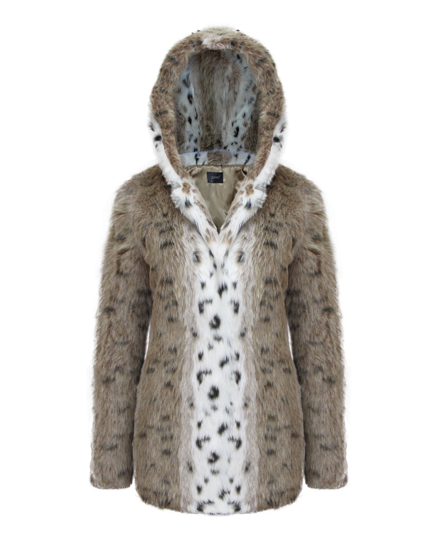 Ladies Womens All Over Faux Fur Hooded Jacket Animal Print Coat 8 10 12 14 16 - Picture 6 of 8
