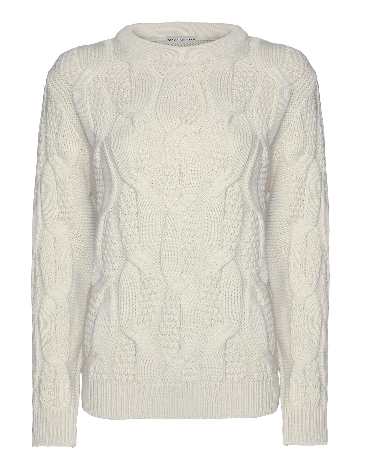 New Ladies Women Knitted Sweater Crew Neck Cable Knit Jumper Top Long Sleeve - Picture 9 of 14