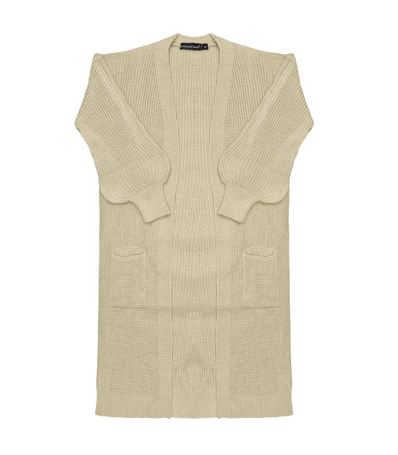 Ladies Women Knitted Balloon Sleeve Boyfriend Open Front Long Cardigan Dress Top - Picture 22 of 23