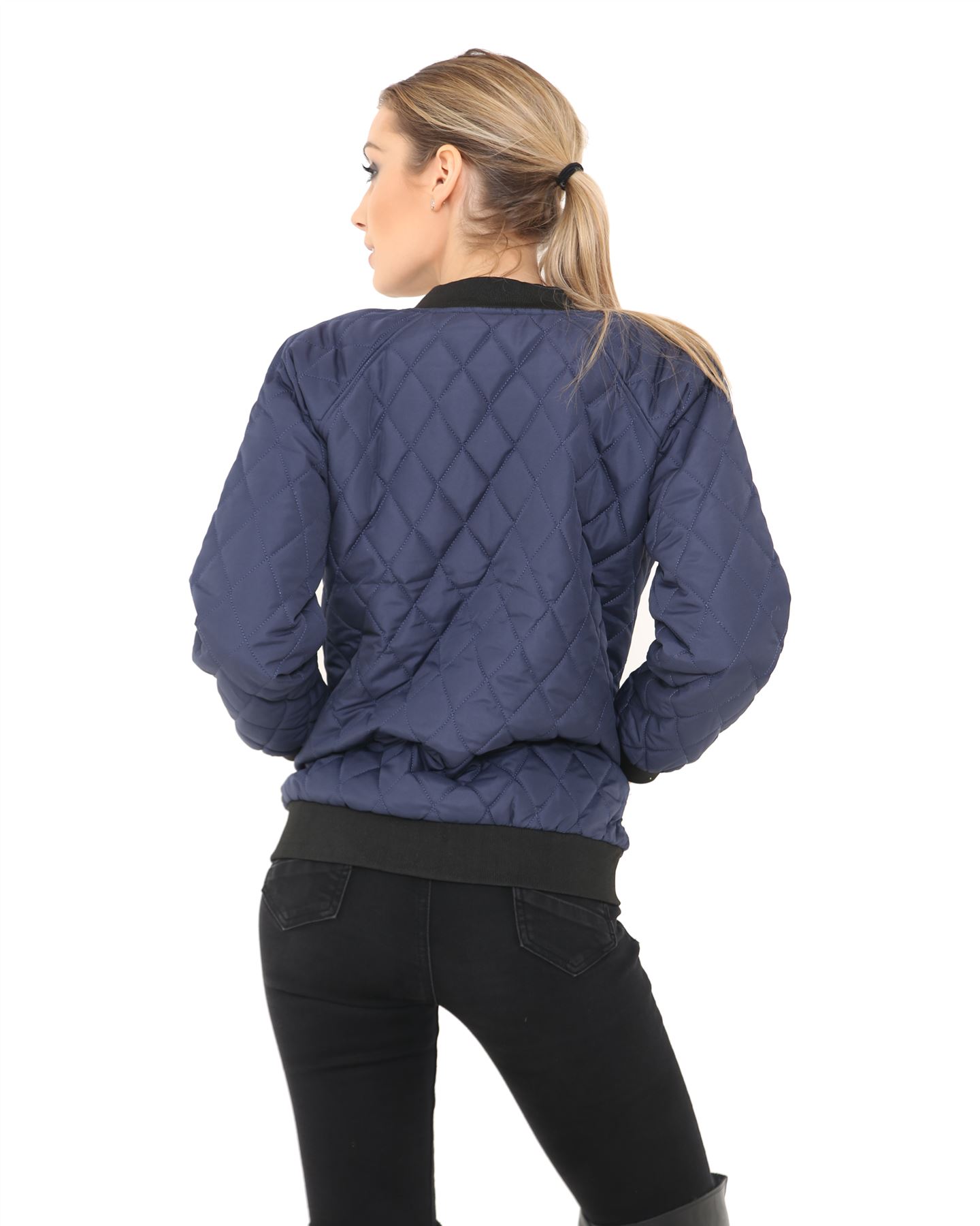 Ladies Women Quilted Padded Bomber Puffer Zip Puffa Coat Jacket Ribbed Top 8-14 - Picture 7 of 8