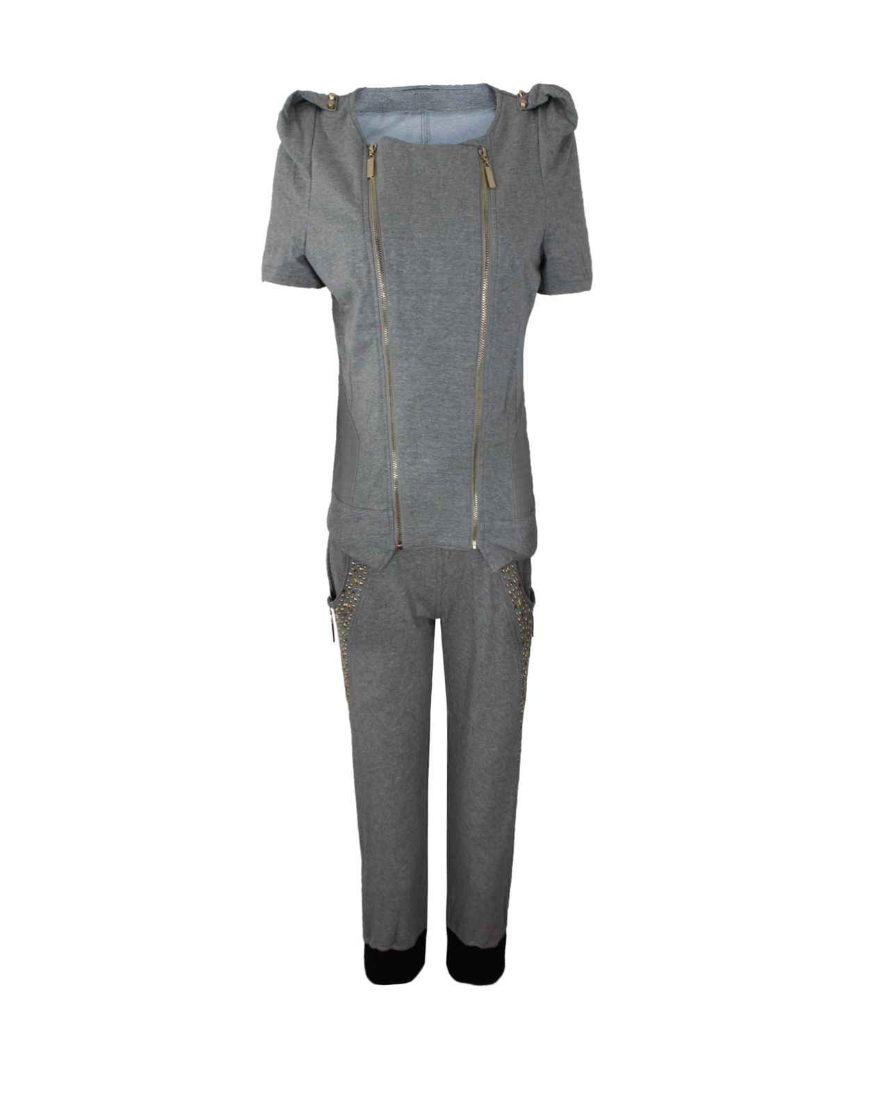 Ladies Women Double Ziped Short Sleeve Knee Length Studs Jogging Suit Track Suit