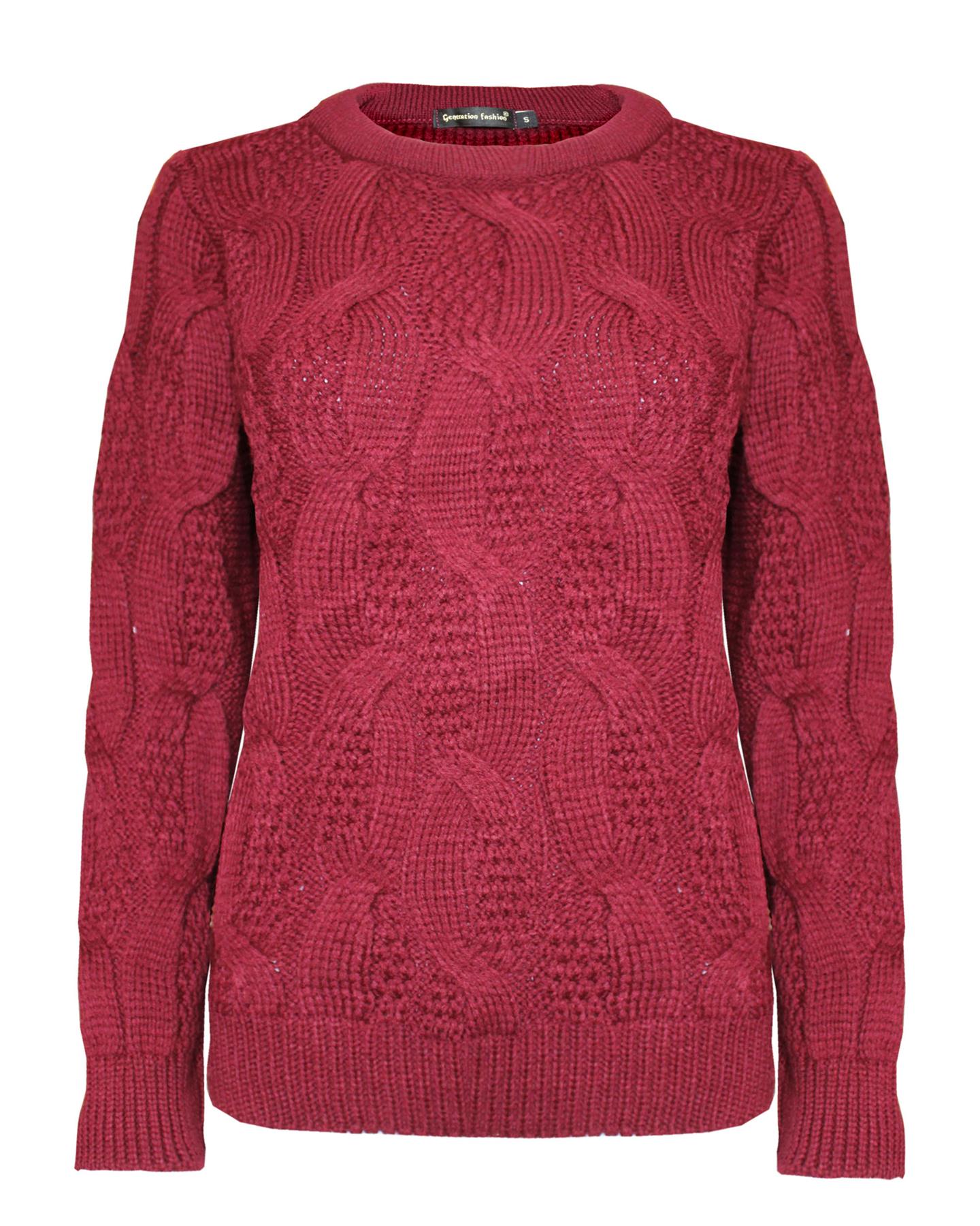 New Ladies Women Knitted Sweater Crew Neck Cable Knit Jumper Top Long Sleeve - Picture 2 of 14