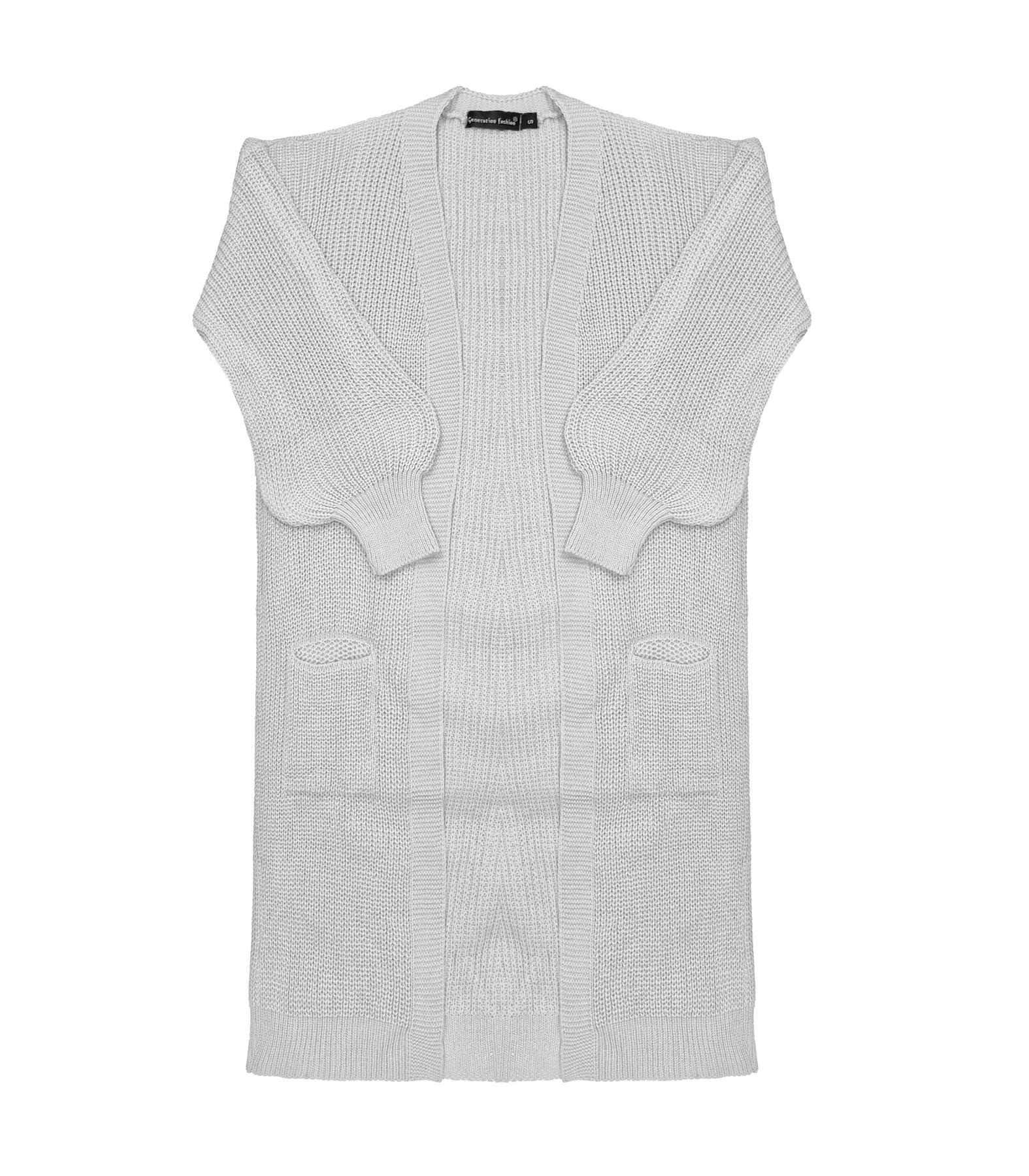 Ladies Women Knitted Balloon Sleeve Boyfriend Open Front Long Cardigan Dress Top - Picture 19 of 23