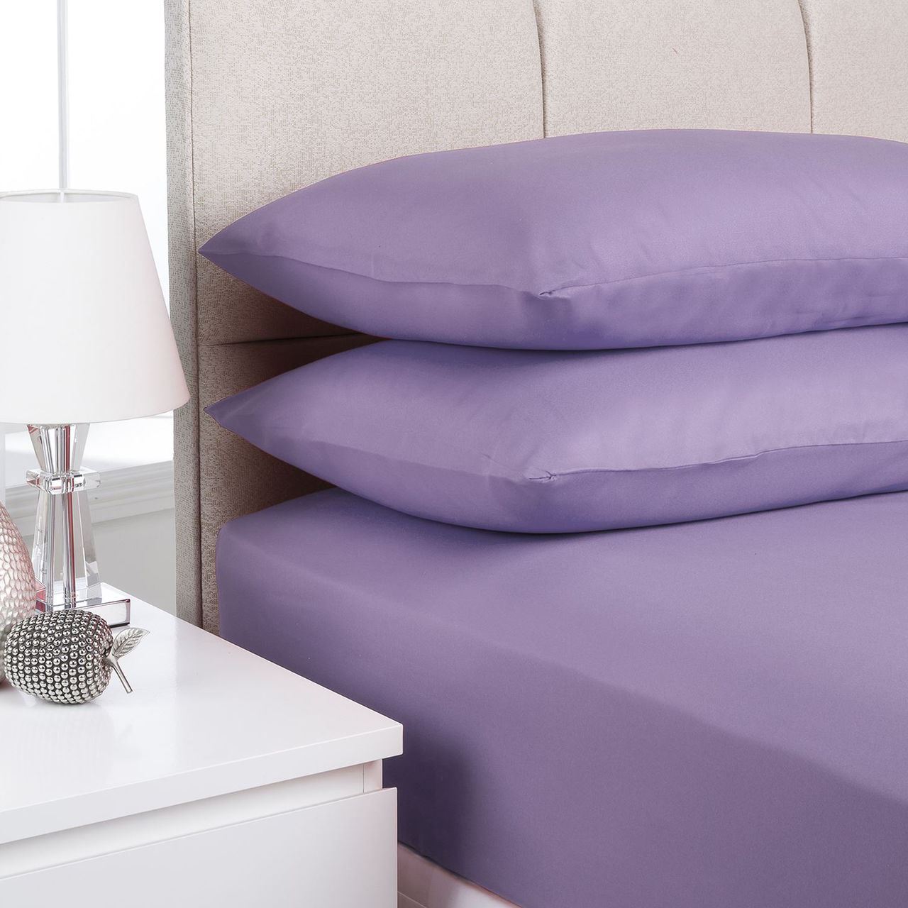 2 x Pillow Case Polycotton Fitted Sheet Matching Plain Color Pair Pillow Cover