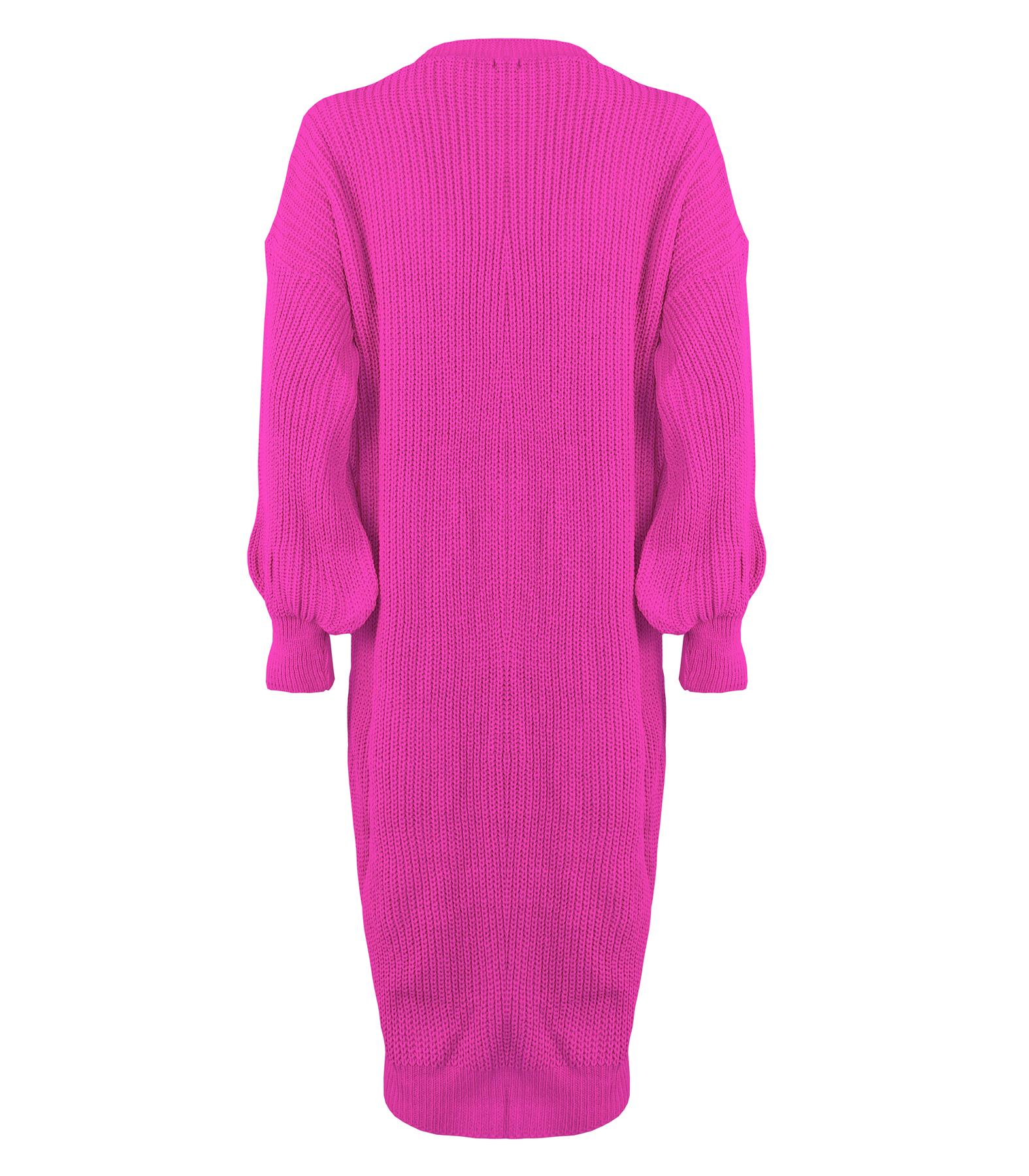 Ladies Women Knitted Balloon Sleeve Boyfriend Open Front Long Cardigan Dress Top - Picture 6 of 23