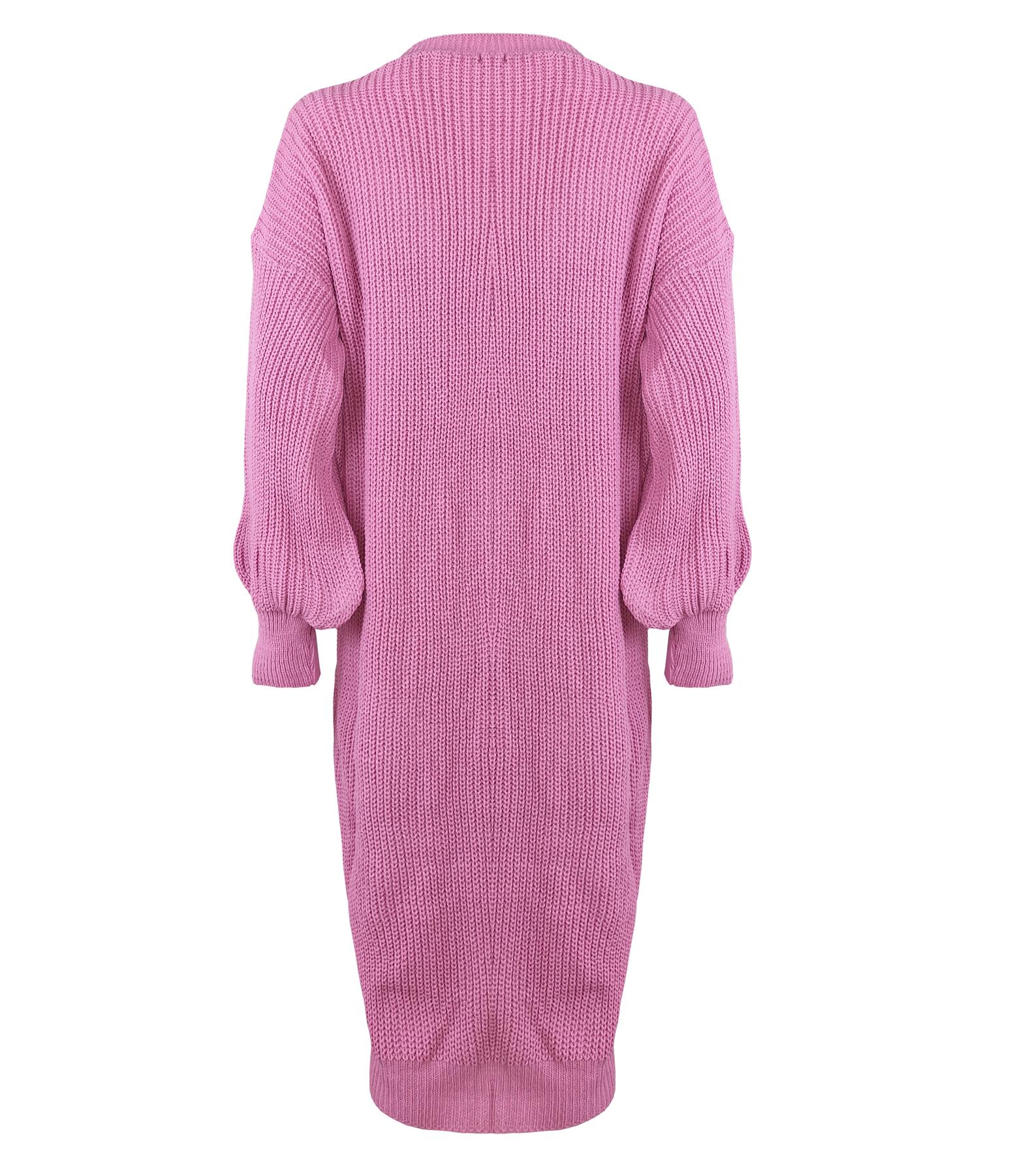 Ladies Women Knitted Balloon Sleeve Boyfriend Open Front Long Cardigan Dress Top - Picture 12 of 23