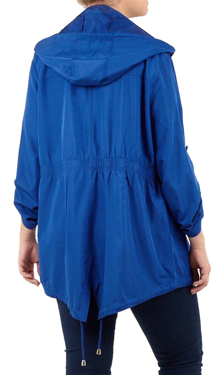 Ladies Plus Size Plain Mac Raincoats Waterproof Fishtail Parka Hooded