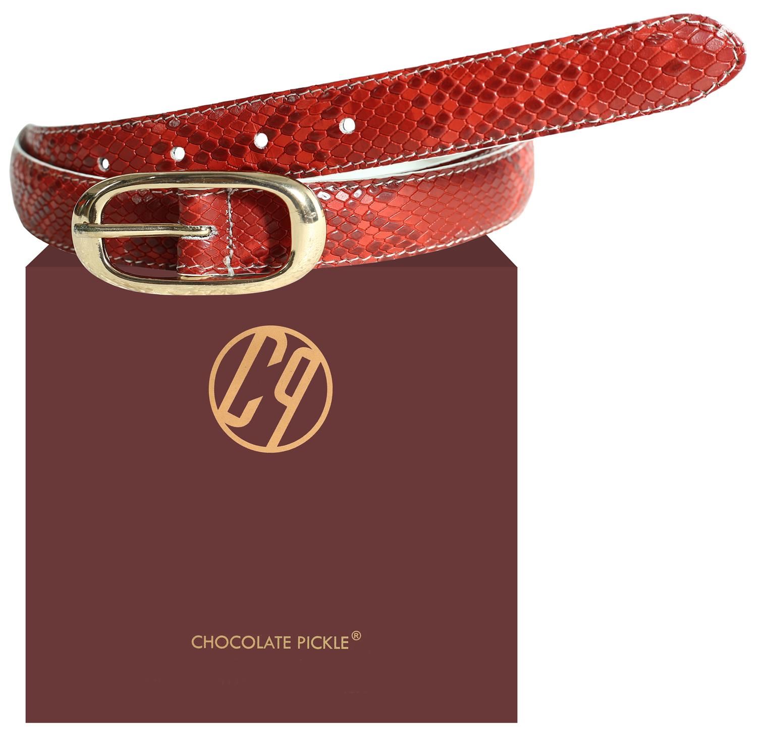 New Ladies Red Contrast Border Stitched 25mm Wide Genuine Leather Belts M-4XL