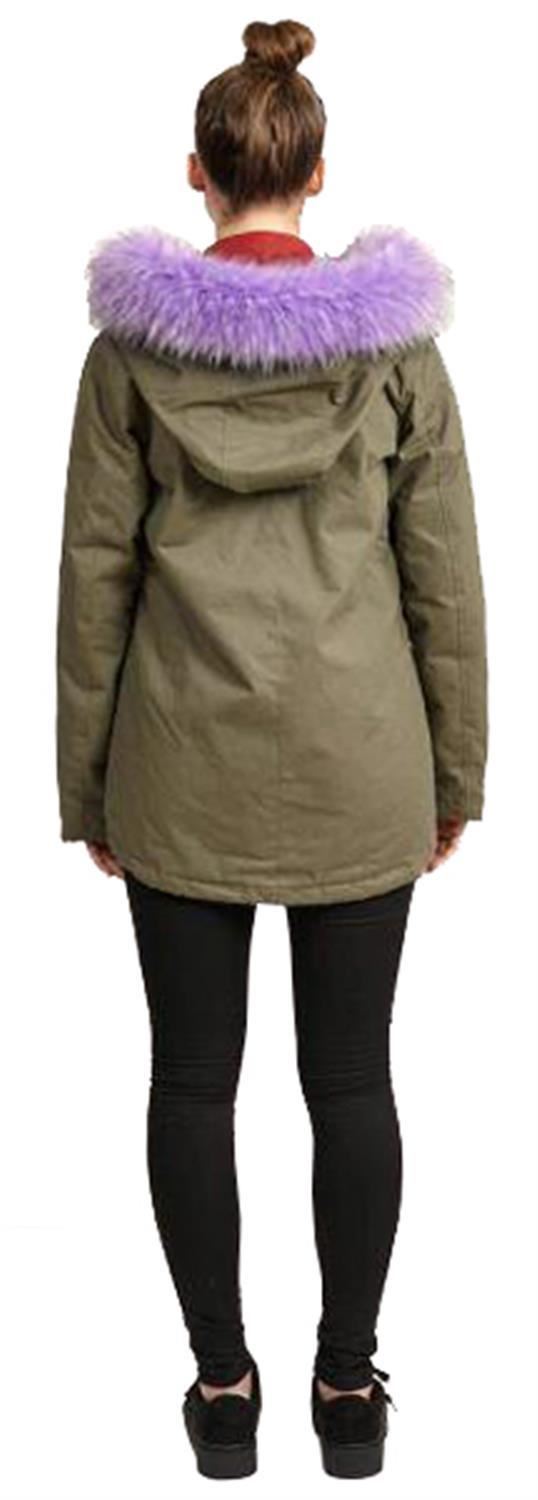 Womens faux Fur Detail Short Cotton Twill Parka Hooded Jackets Coats 8-16