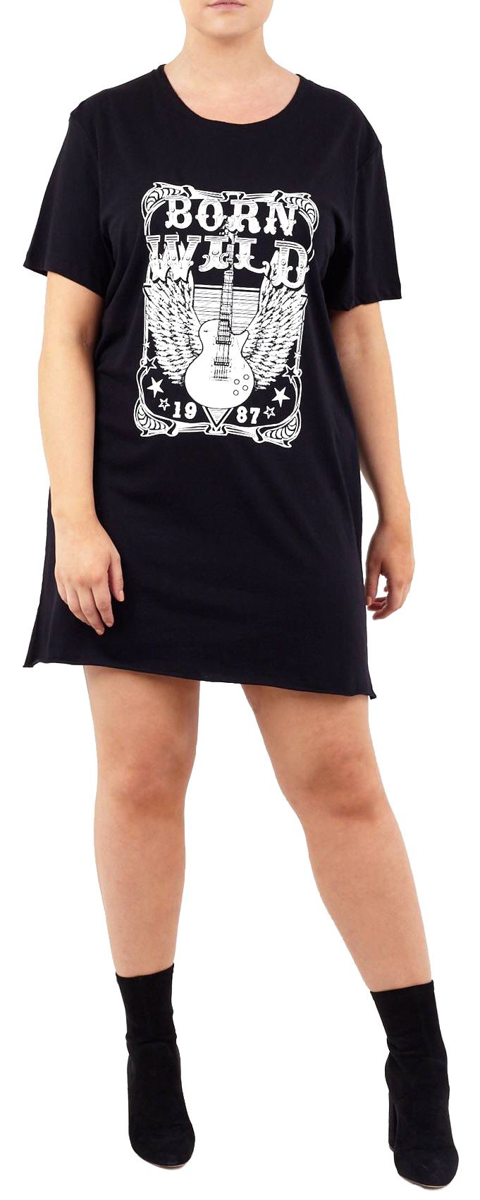 Womens Plus Size Band Print Detail Short Sleeve Jersey Tunic TShirt