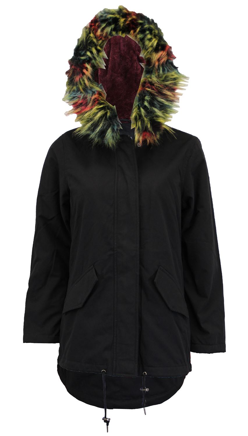 New Ladies Multicolor Fleece Lined Fur Hooded Winter Coat Parka Jackets 4-12 | eBay