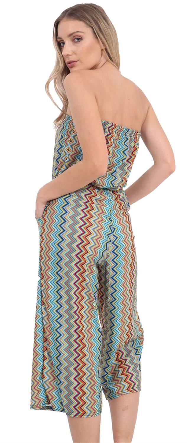 Womens Plus Size Printed Bandeau Off Shoulder Bardot Jumpsuits