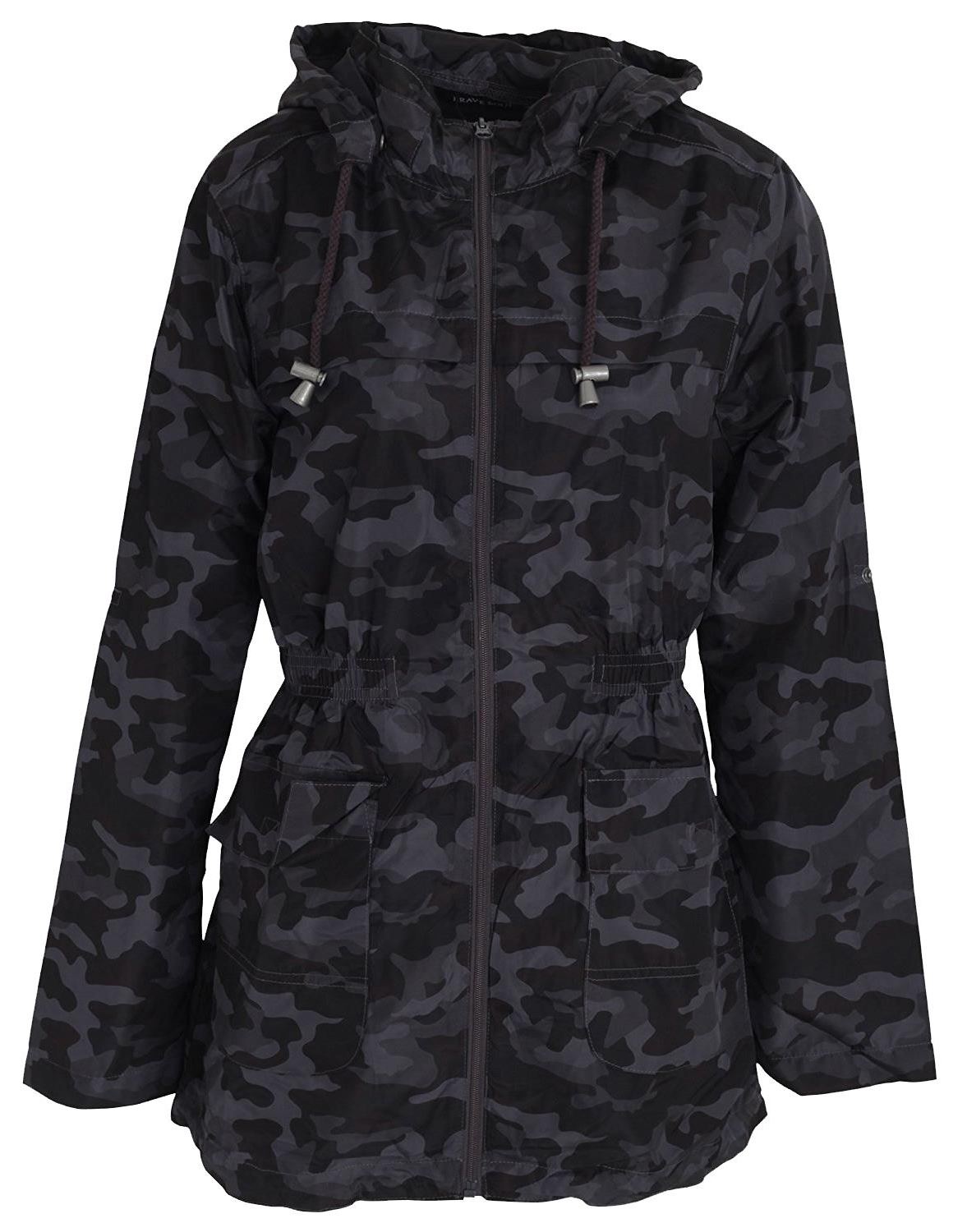 New Womens Plus Size Contrast Zip Waterproof Raincoats Fishtail Parka