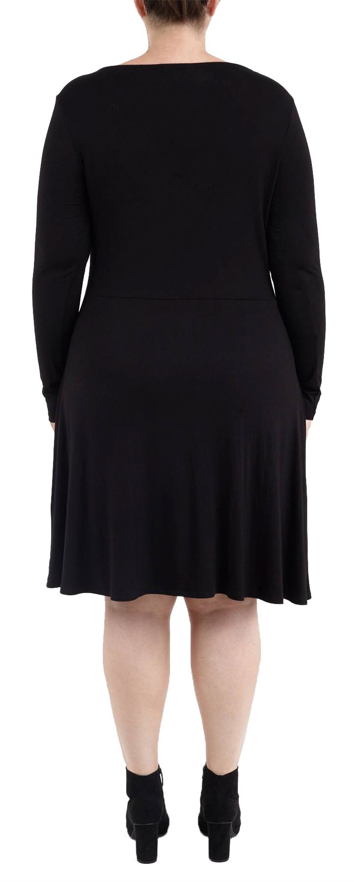 New Ladies Pleated Long Sleeve Jersey Wrap Skater Swing Dress 16-22