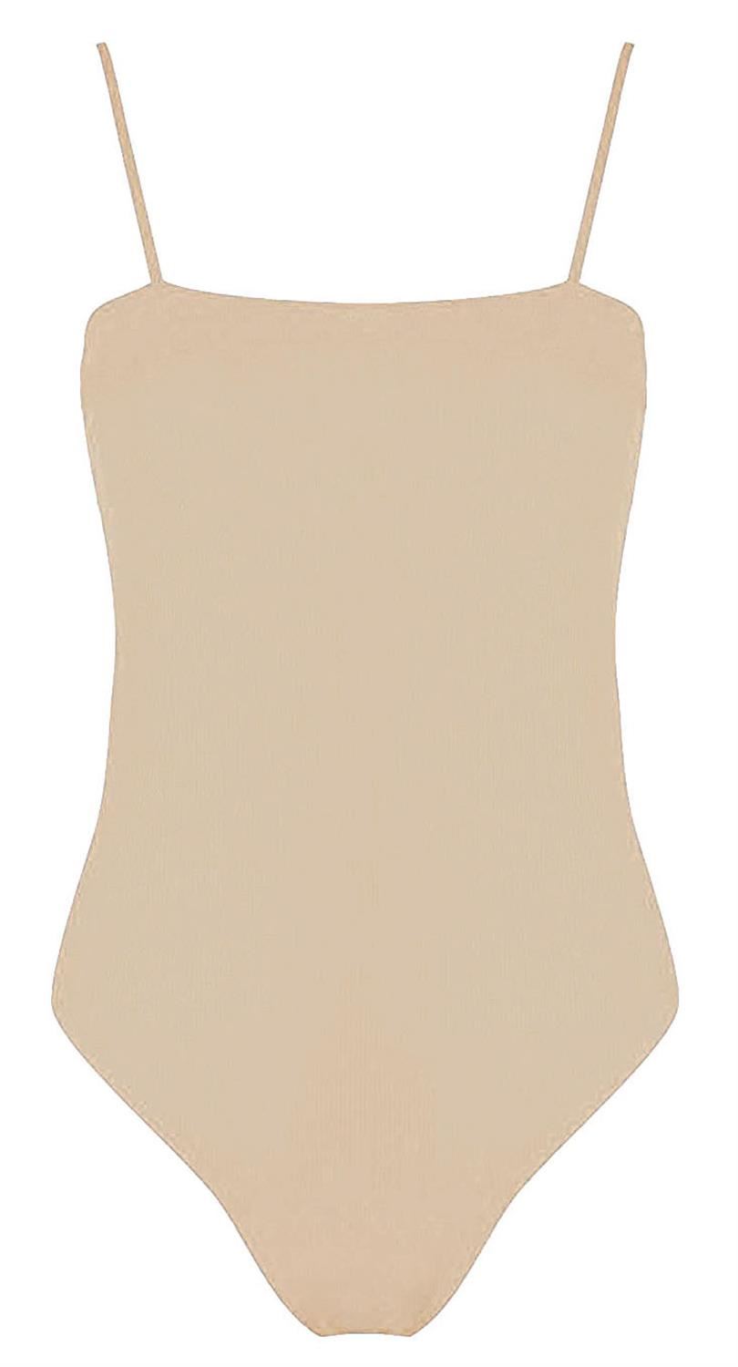 Ladies Knitted Ribbed Square Neck Stretch Camisole Strappy Bodysuit Leotard Top