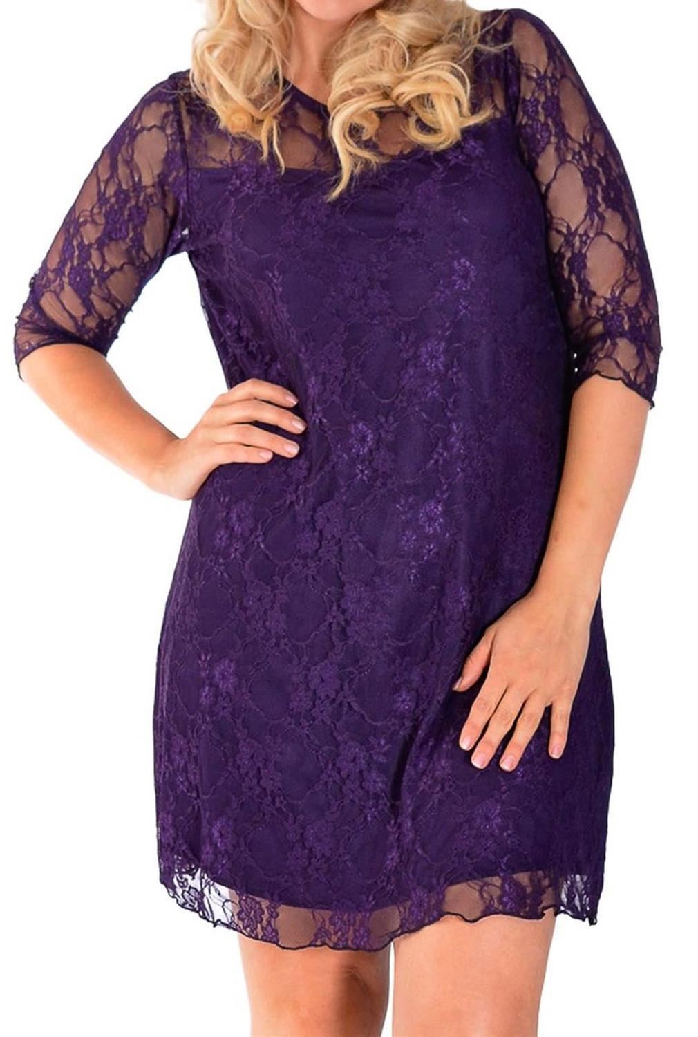 New Womens Plus Size Floral Lace Pattern 3/4 Sleeve Tunic Party Dress 1024 eBay
