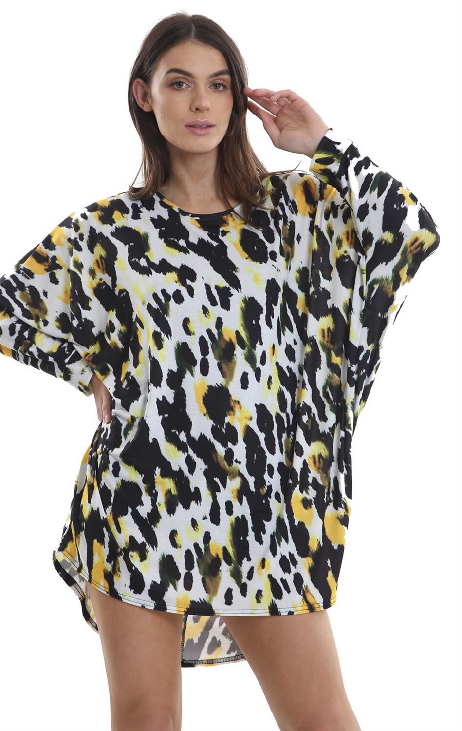 Womens Oversized Dipped Hem Hi Lo Back Baggy Batwing Top Tunic Dress Plus Sizes