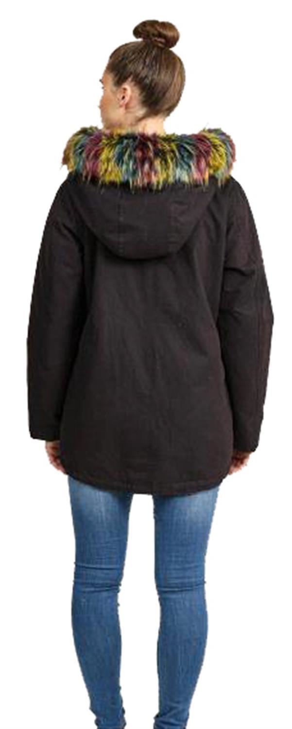 Womens faux Fur Detail Short Cotton Twill Parka Hooded Jackets Coats 8-16