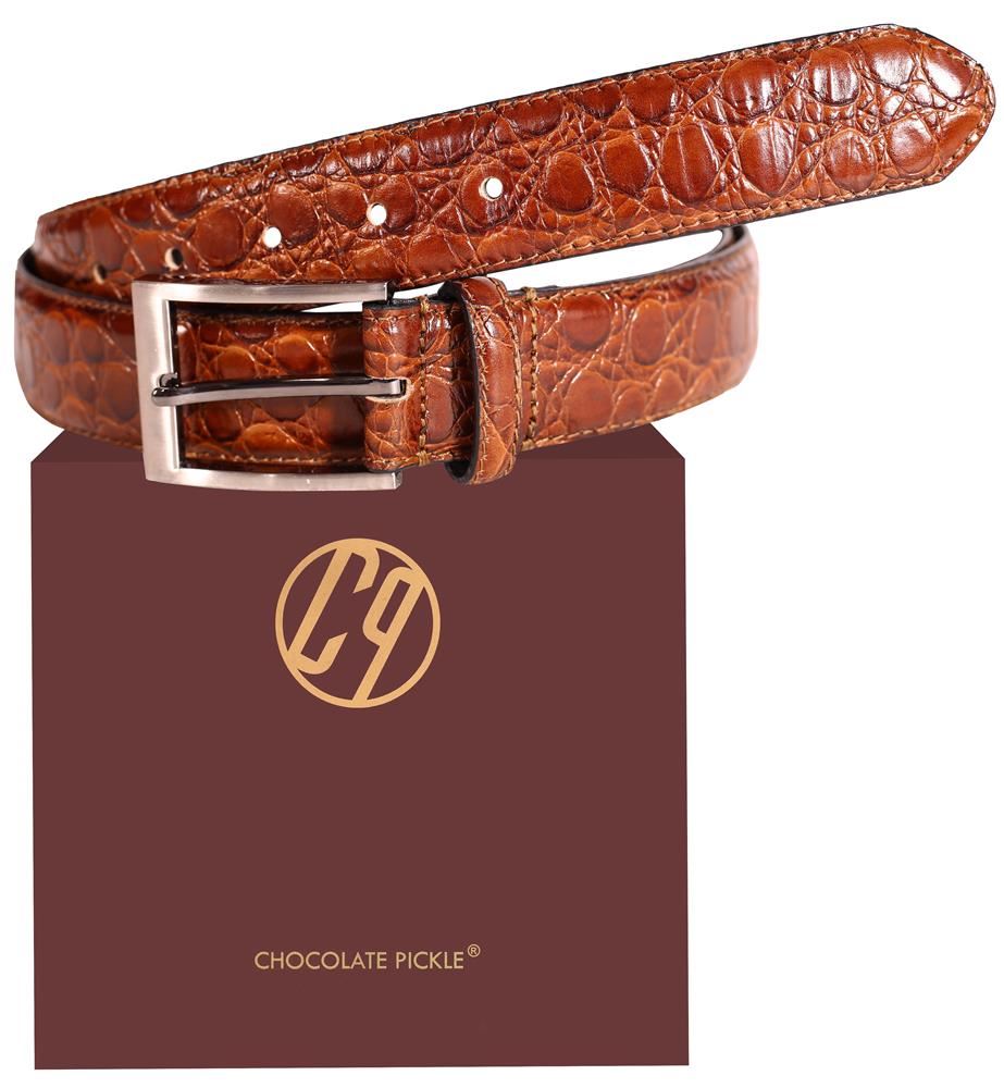 New Mens Genuine Leather Check Pattern Pin Buckle 35mm Width Belts