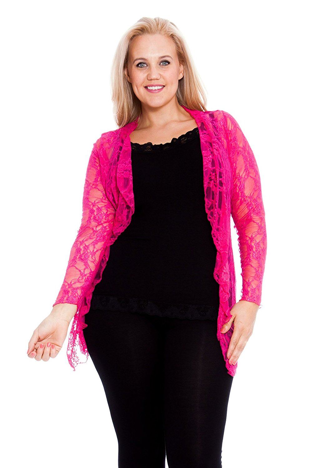Womens Plus Size Waterfall Lace Cardigan Boyfriend Floral Lace Cardigan