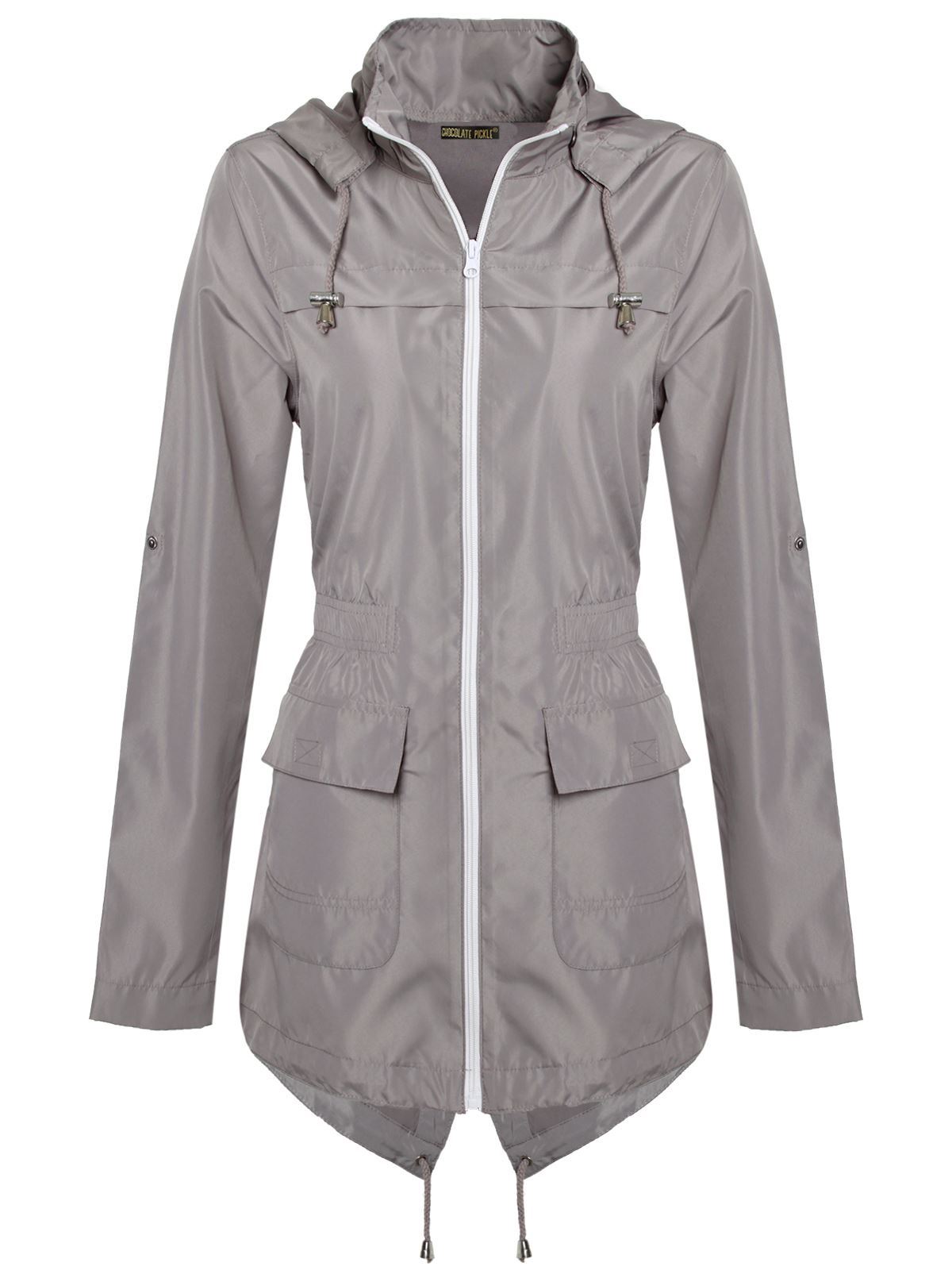 Ladies Plus Size Plain Mac Raincoats Waterproof Fishtail Parka Hooded