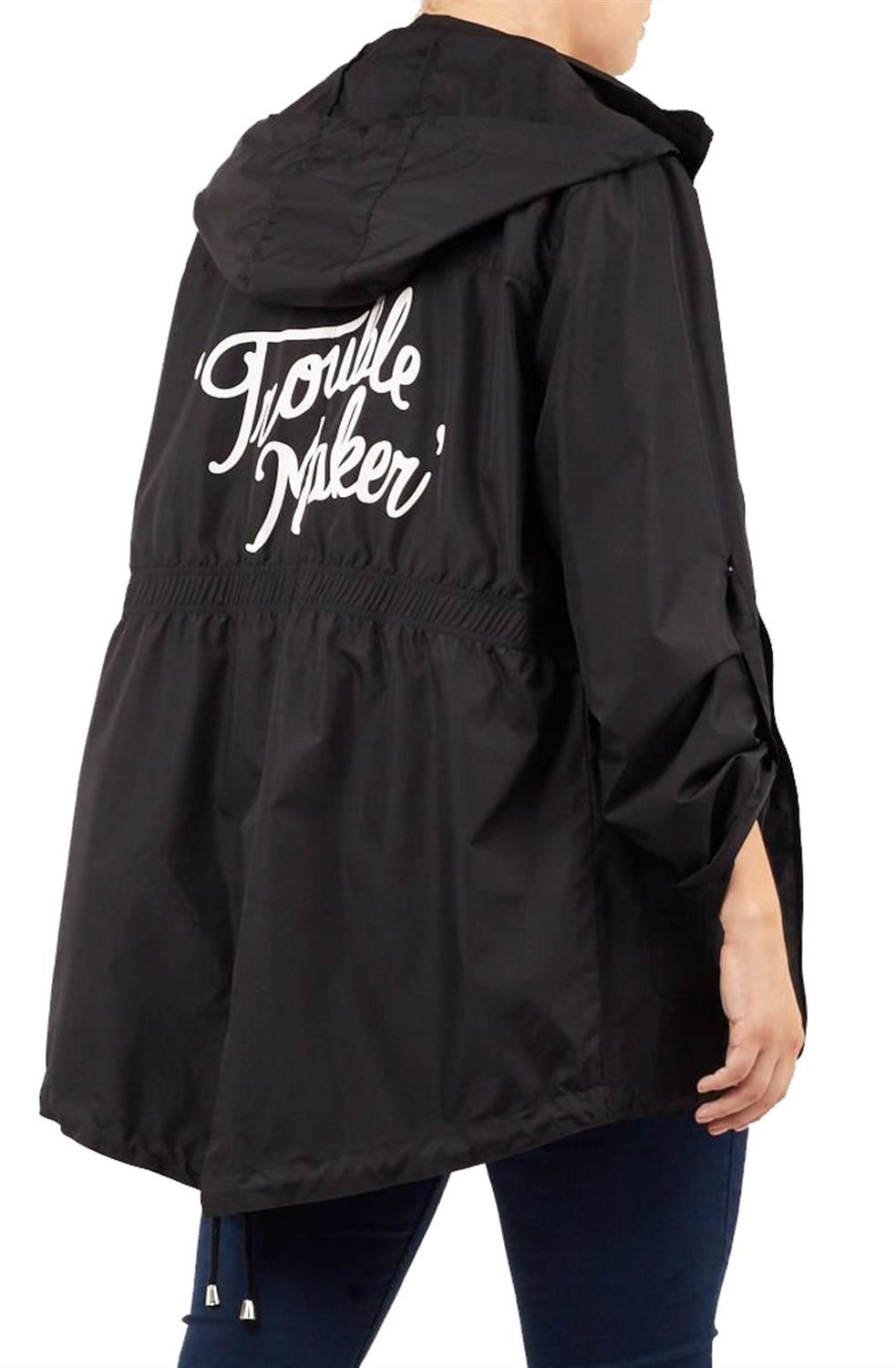 New Womens Parka Mac Pineapple Print Turn Up Sleeve Hooded Raincoat Jacket 18-24