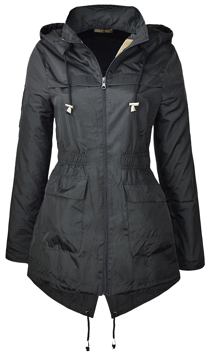 Ladies Plus Size Plain Mac Raincoats Waterproof Fishtail Parka Hooded