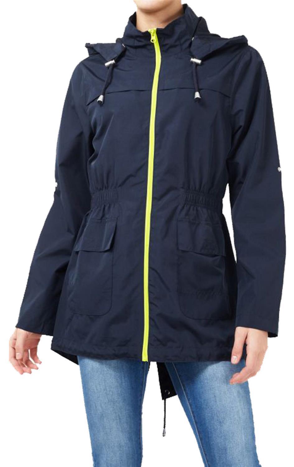 Womens Polyester Shower proof Neon Contrast Zip Mac Parka Raincoat Jackets 8-24