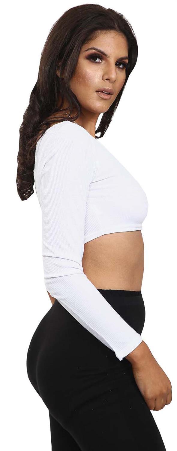 New Ladies Long Sleeve One Shoulder Ribbed Summer Party Club wear Crop Top | eBay