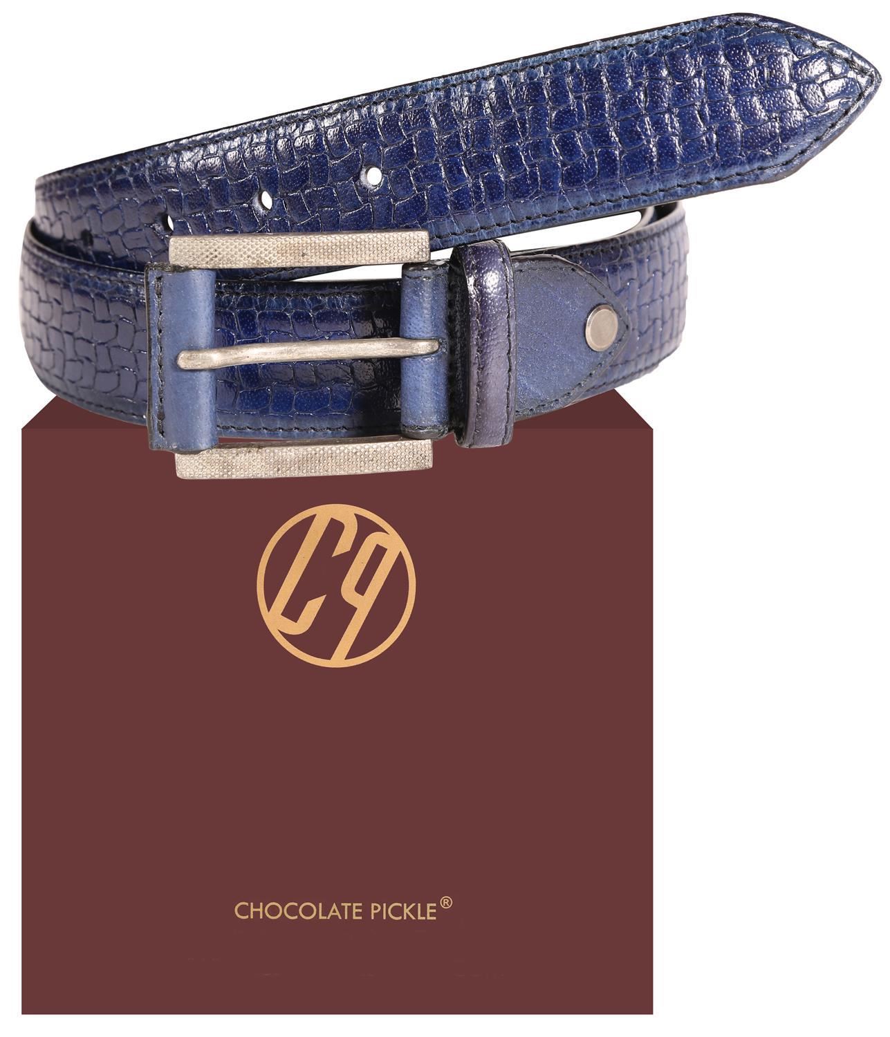 New Mens Genuine Leather Check Pattern Pin Buckle 35mm Width Belts