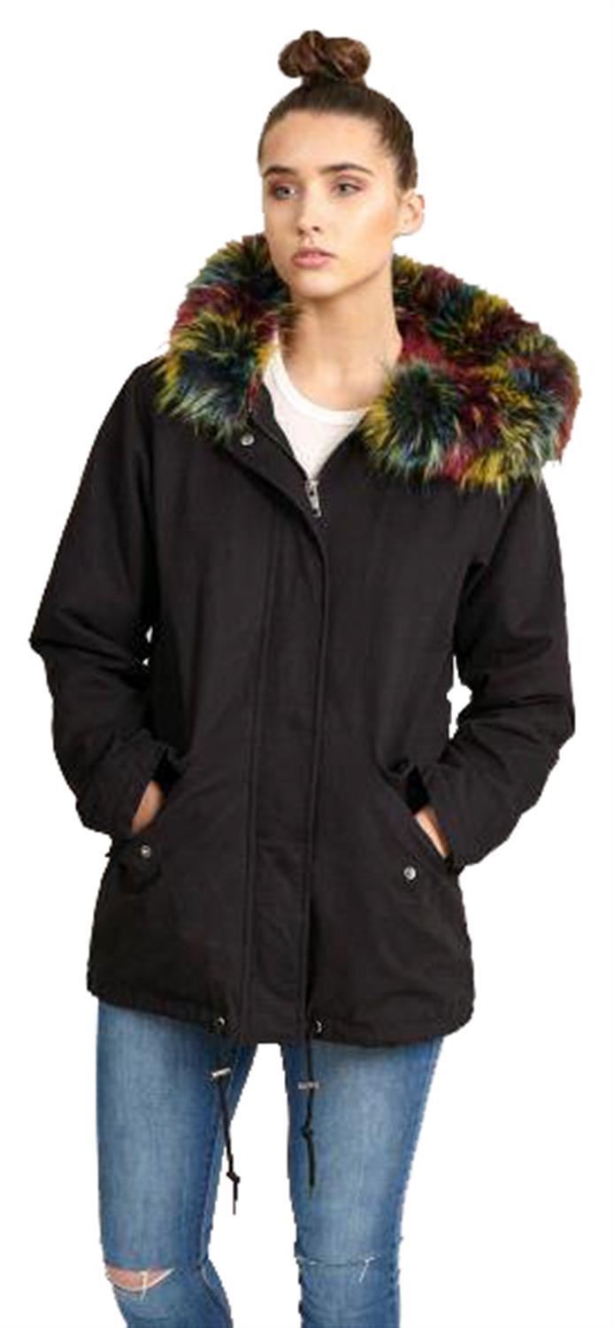 New Womens Fur Hooded Multicolor Sherpa Fleece Lining ...